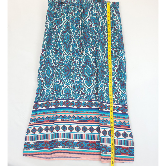 Faded Glory Maxi Skirt Paisley Pull On Women XXL Multicolor Teal Drawstring - Picture 4 of 10